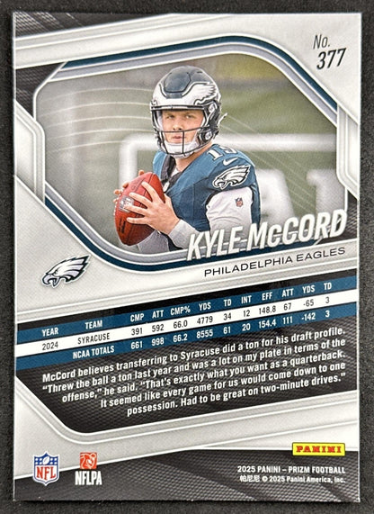 Kyle McCord 2025 Panini Prizm Eagles back
