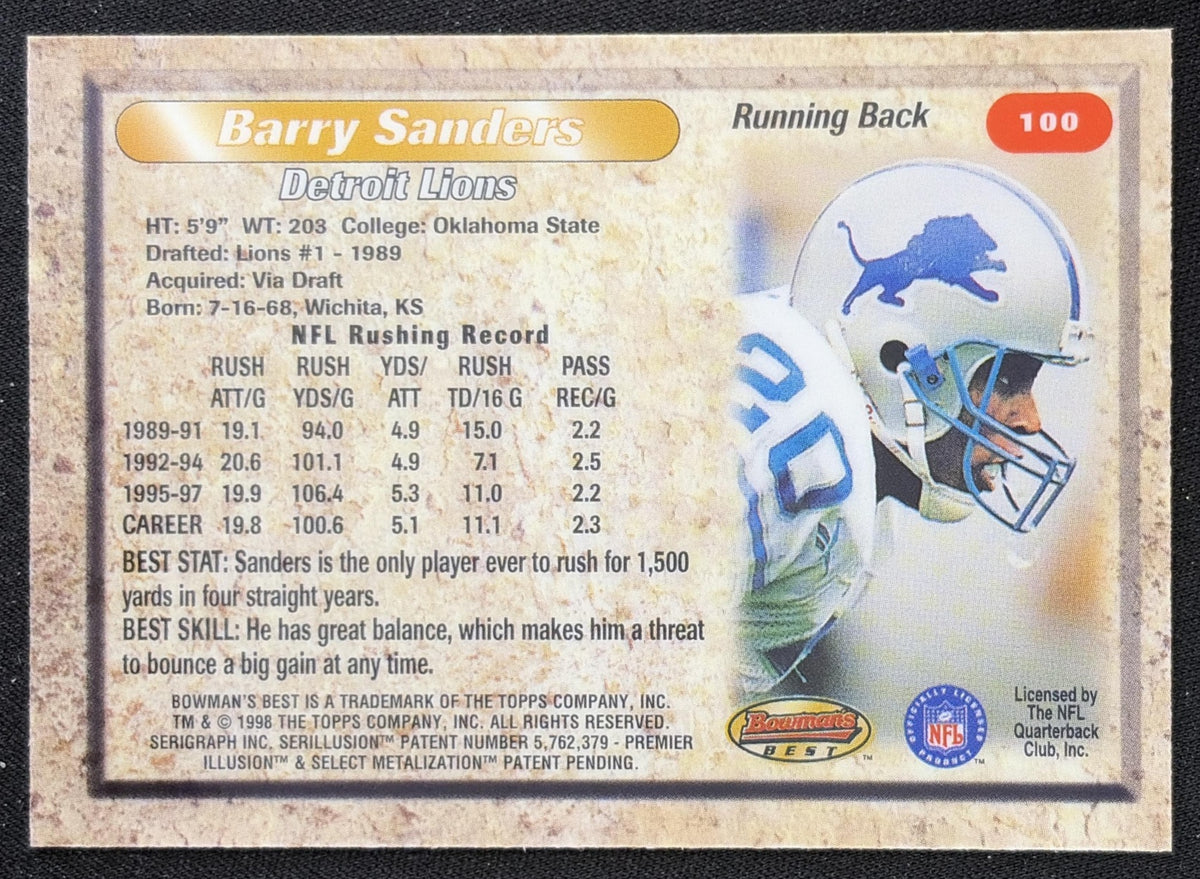 Barry Sanders 1998 Bowman's Best Lions Sports Trading Card