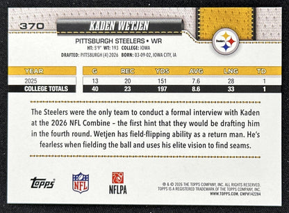 Kaden Wetjen 2026 Topps Flagship Fanatics Foil Steelers