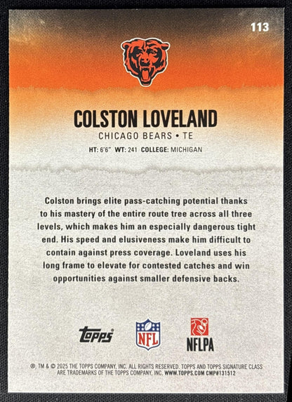 Colston Loveland 2025 Topps Signature Class Rookie Blue & Yellow Foil Bears Sports Trading Cards