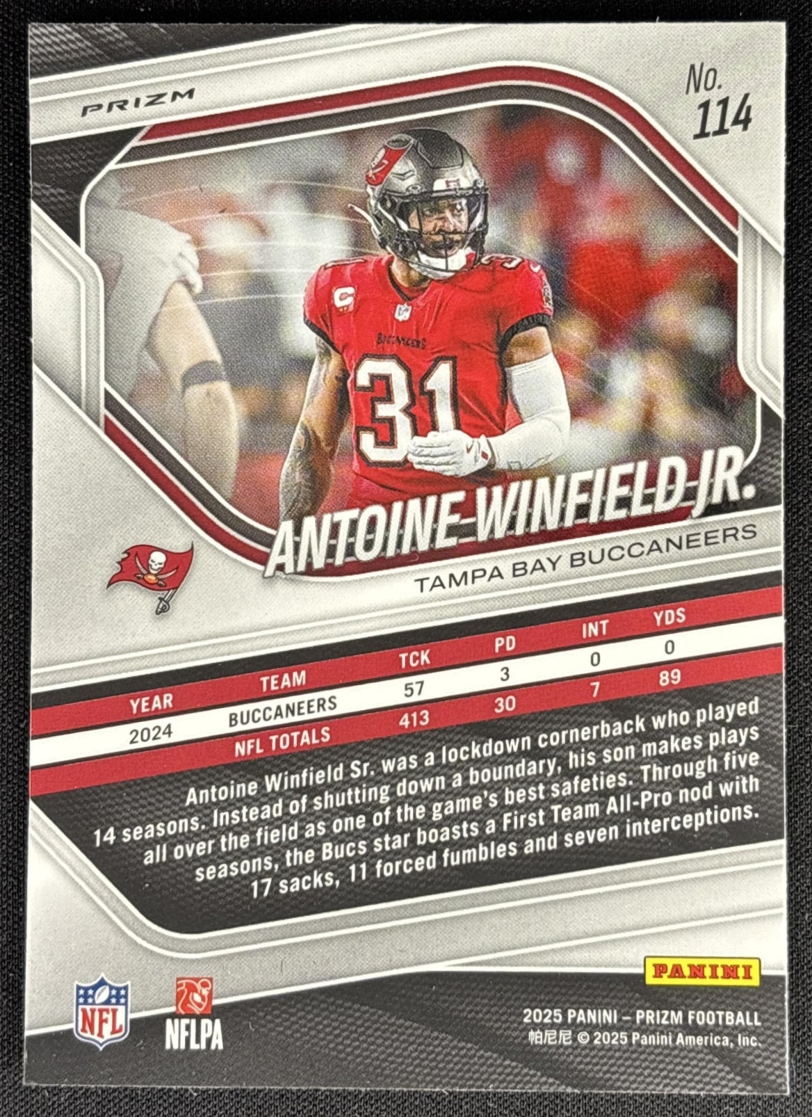 Antoine Winfield Jr. 2025 Panini Prizm Neon Green Pulsar Buccaneers Sports Trading Card