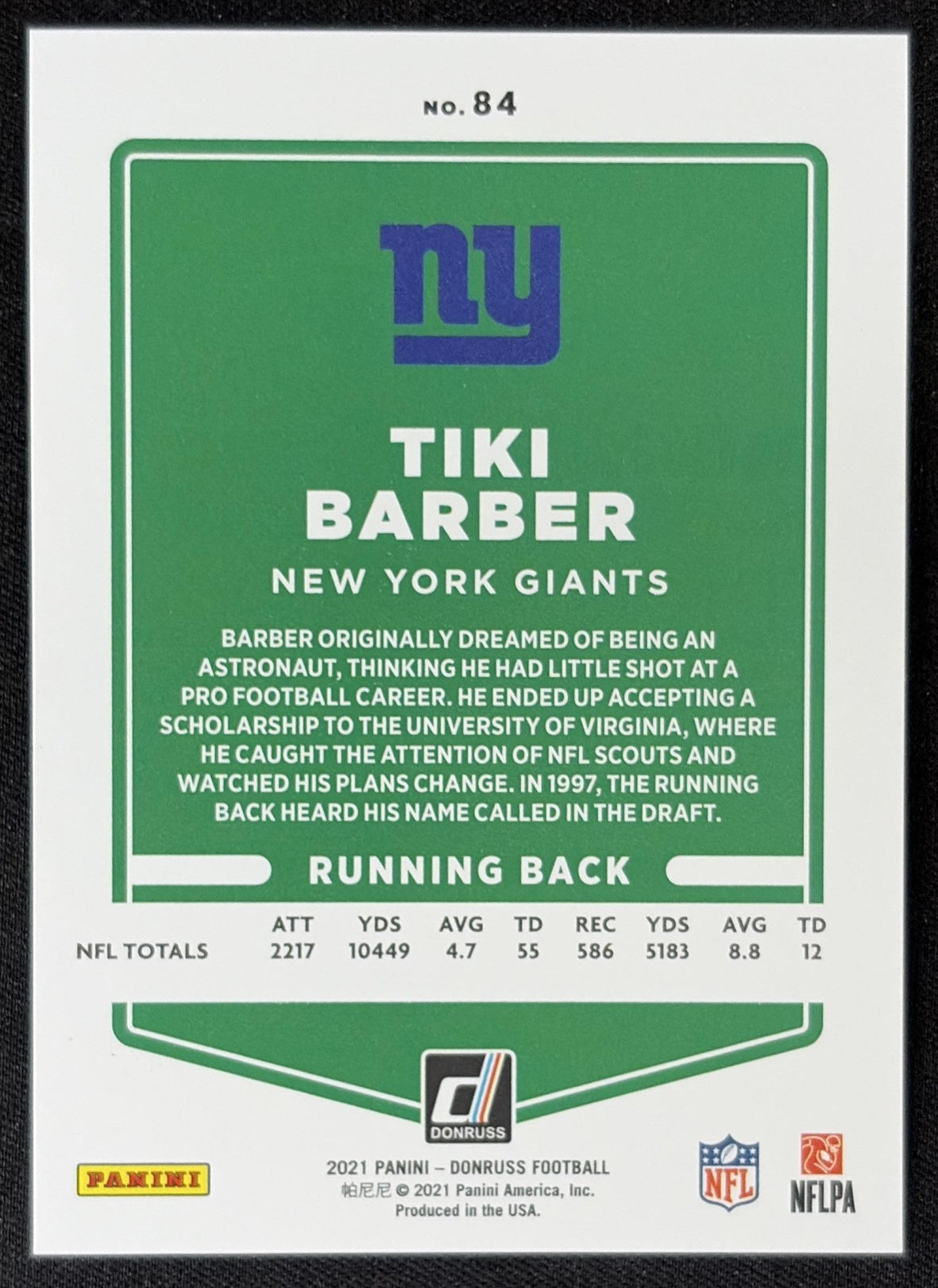 Tiki Barber 2021 Panini Donruss Press Proof Premium Giants - New York Giants