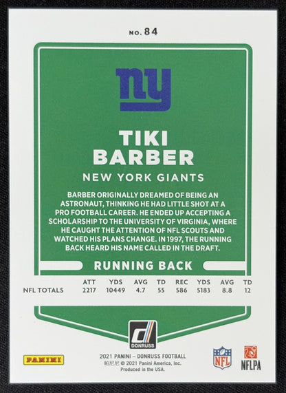 Tiki Barber 2021 Panini Donruss Press Proof Premium Giants - New York Giants