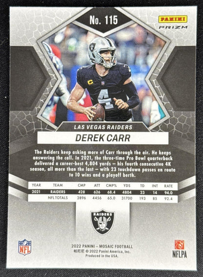 Derek Carr 2022 Panini Mosaic Camo Pink Raiders Sports Trading Card