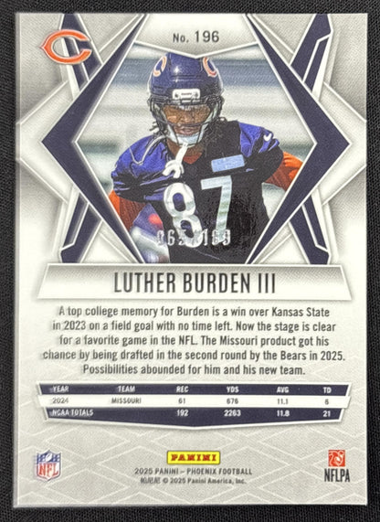Luther Burden III 2025 Panini Phoenix Orange Pandora Prizm /189 Bears