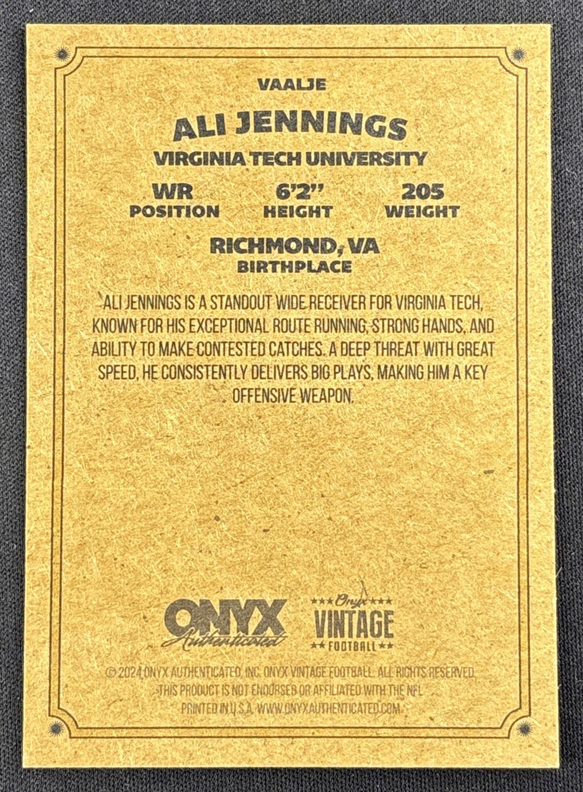 Ali Jennings III 2024 Onyx Vintage Collection Auto