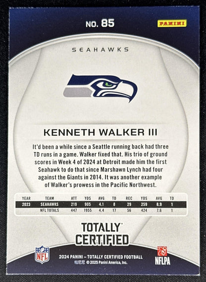 Kenneth Walker III 2024 Panini Totally Certified Red Seahawks Chiefs back