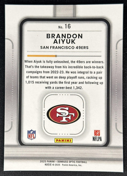 Brandon Aiyuk 2025 Panini Donruss Optic Play Action 49ers back