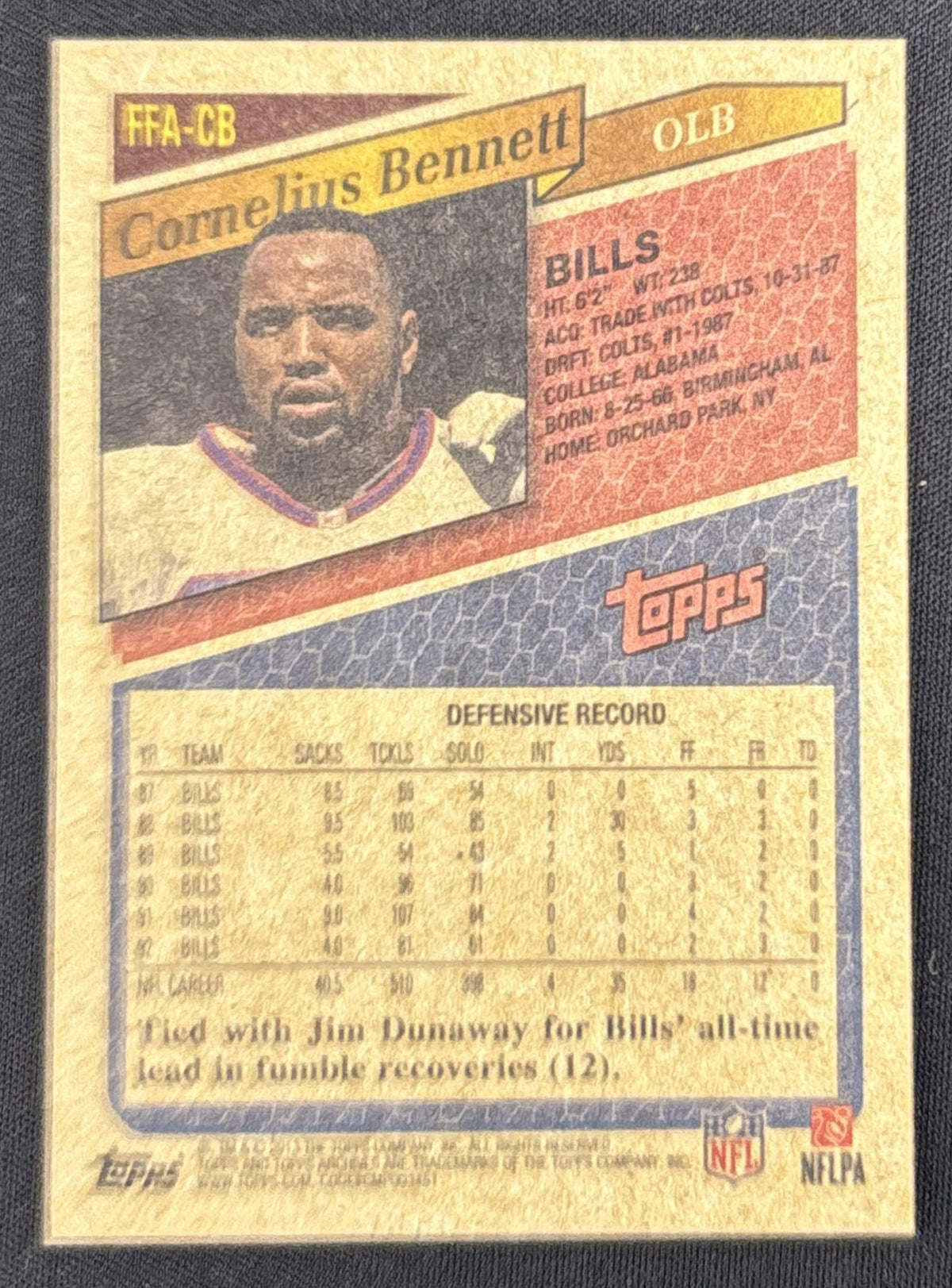 Cornelius Bennett 2013 Topps Archives Auto Bills Sports Trading Card