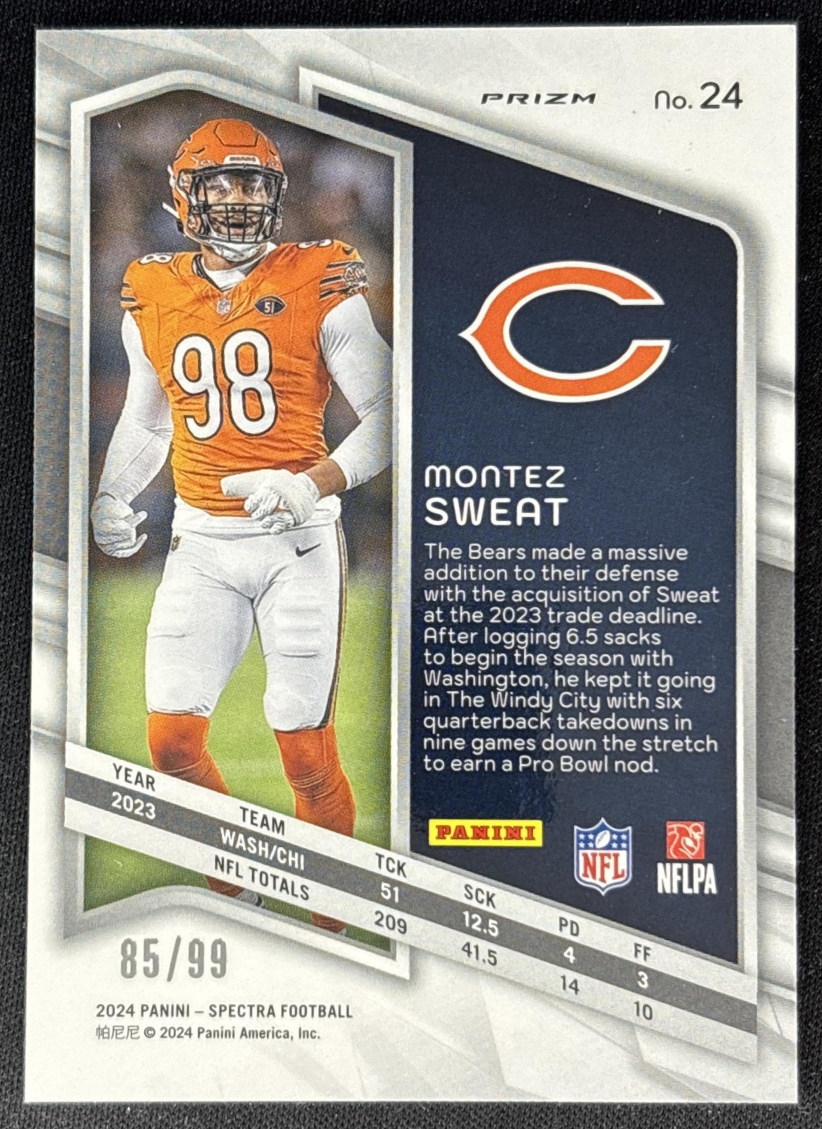 Montez Sweat 2024 Panini Spectra Celestial /99 Bears back