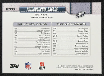 Philadelphia Eagles 2026 Topps Rainbow Foil back
