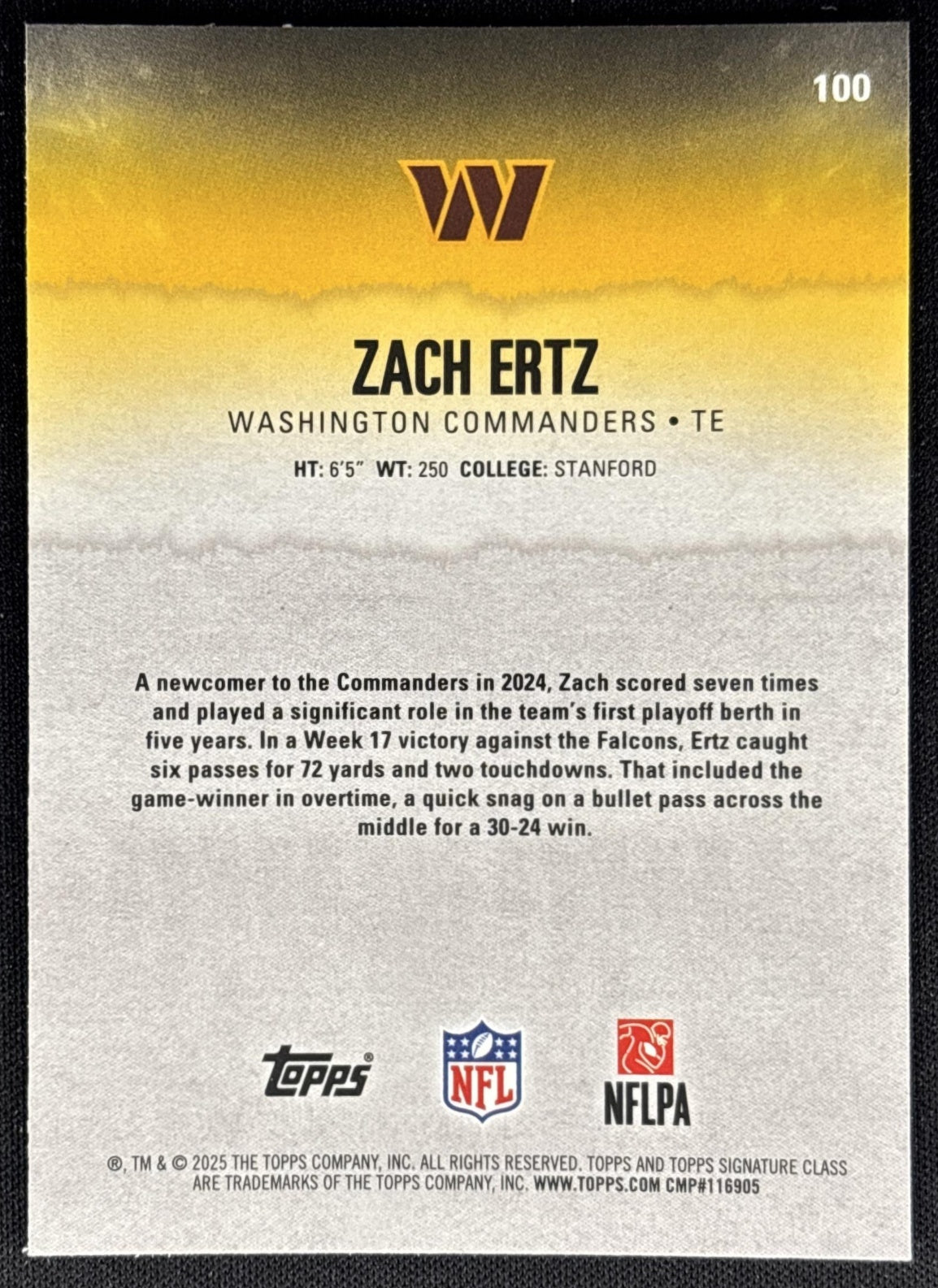 Zach Ertz 2025 Topps Signature Class Chrome Veteran Commanders Sports Trading Cards