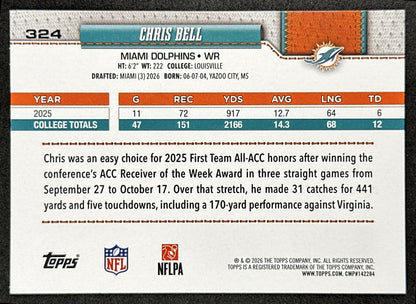 Chris Bell 2026 Topps Flagship Rookie Dolphins Sports Trading Cards