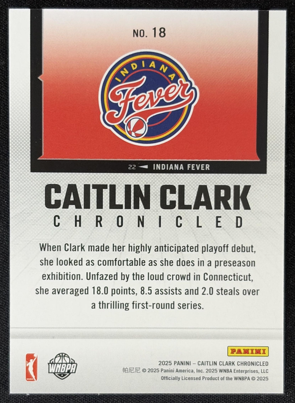Caitlin Clark 2025 Panini Chronicled WNBA Fever 18 Sports Trading Card