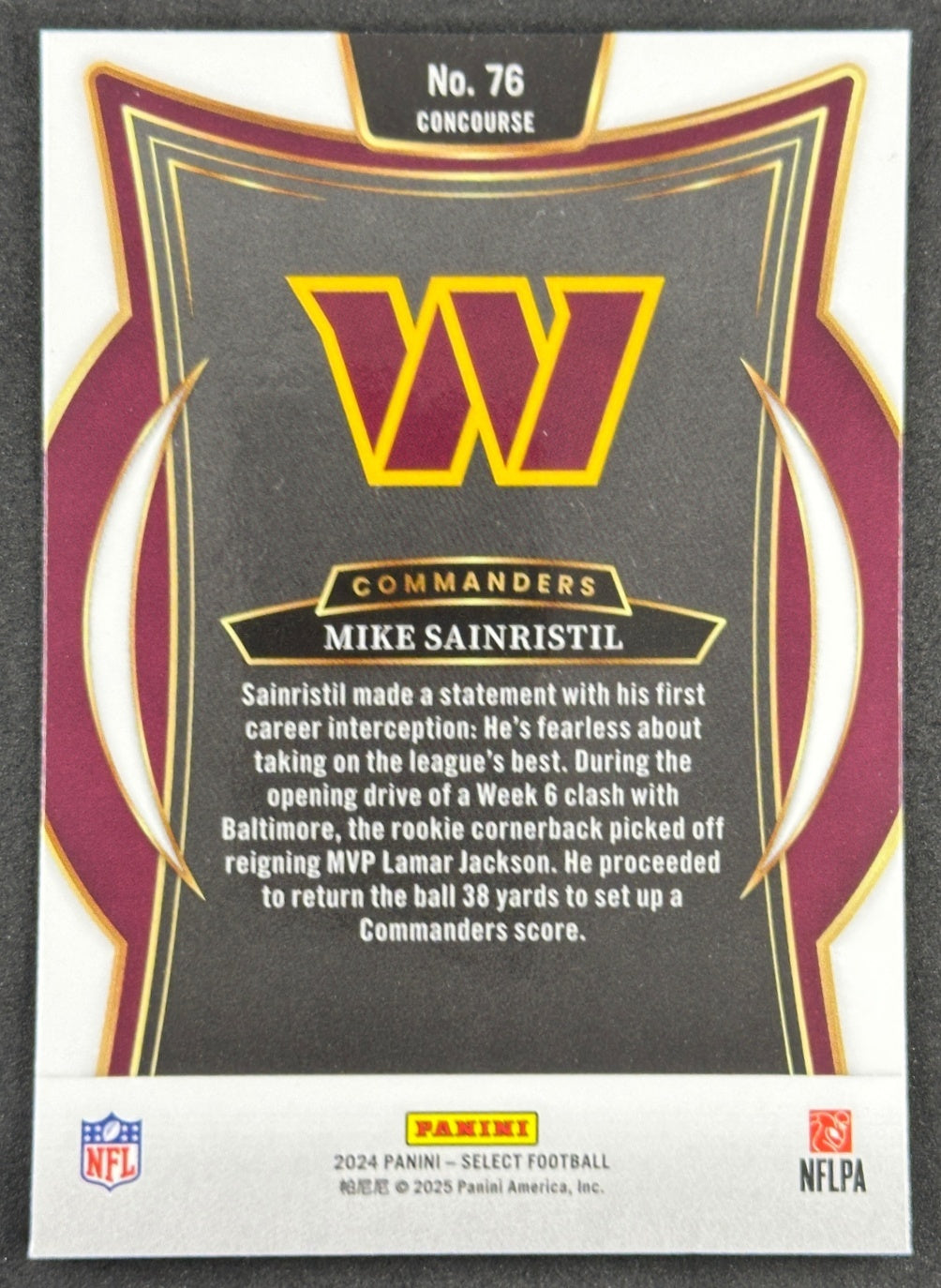 Mike Sainristil 2024 Select Concourse Rookie Commanders Sports Trading Cards