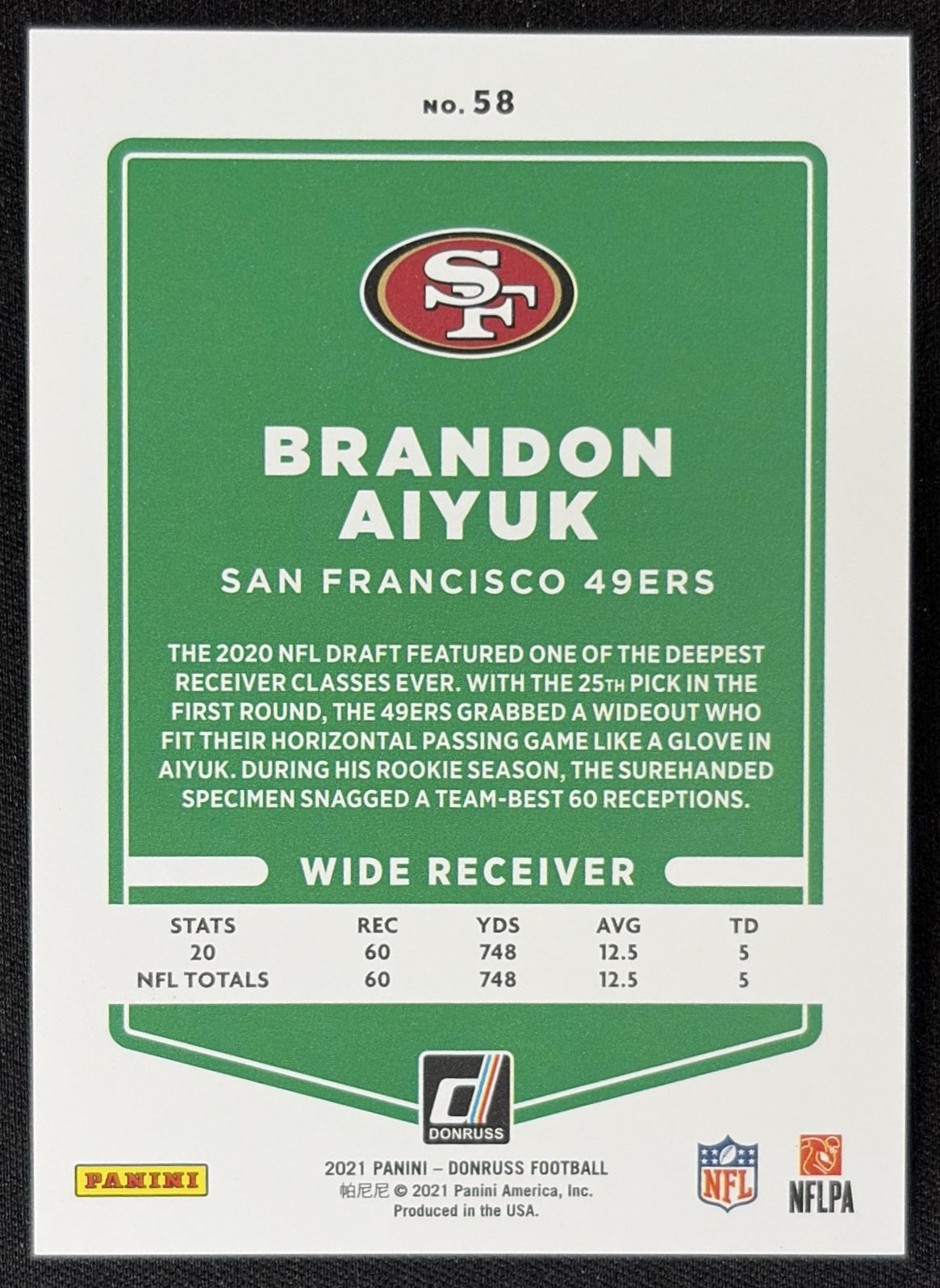 Brandon Aiyuk 2021 Panini Donruss Press Proof Premium 49ers Sports Trading Card