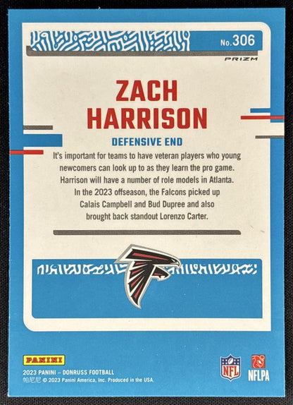 Zach Harrison 2023 Donruss Optic Rated Rookie Preview Red & Green Prizm Falcons back