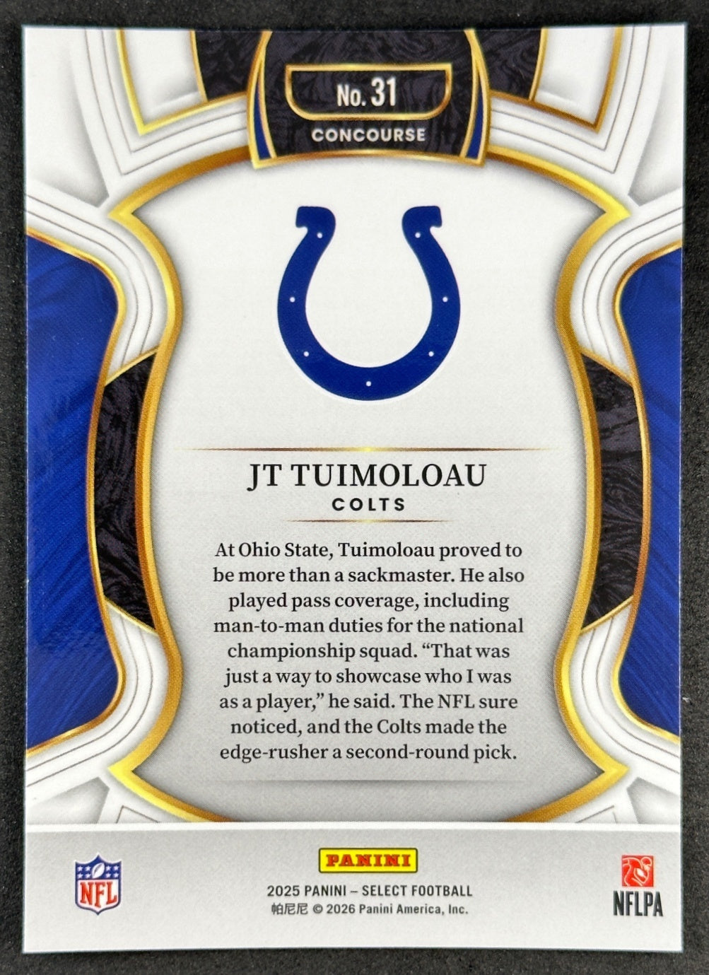 JT Tuimoloau 2025 Select Concourse Colts Sports Trading Cards