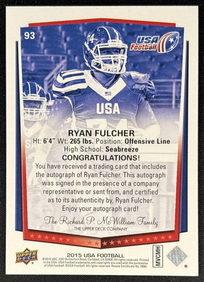 Ryan Fulcher 2015 Upper Deck USA Football Auto back