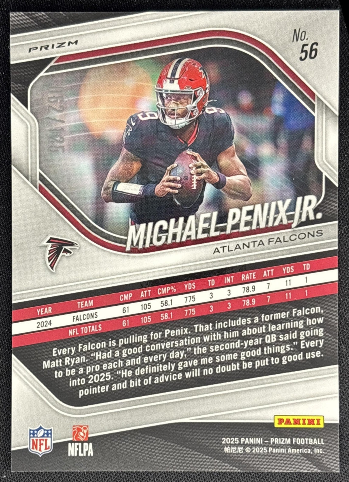 Michael Penix Jr. 2025 Panini Prizm Purple /125 Falcons back