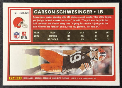 Carson Schwesinger 2025 Panini Donruss Rookies & Highlights Browns Sports Trading Cards