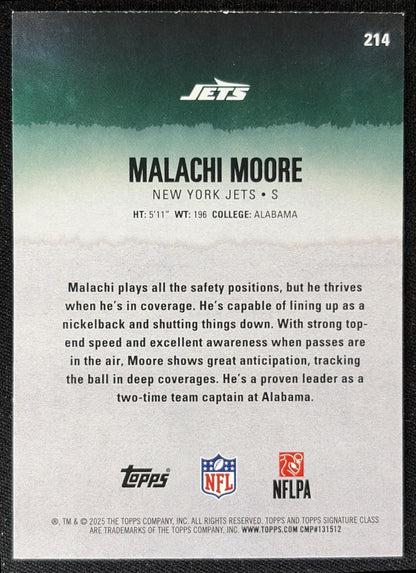 Malachi Moore 2025 Topps Signature Class Chrome Rookie Green Refractor /150 Jets