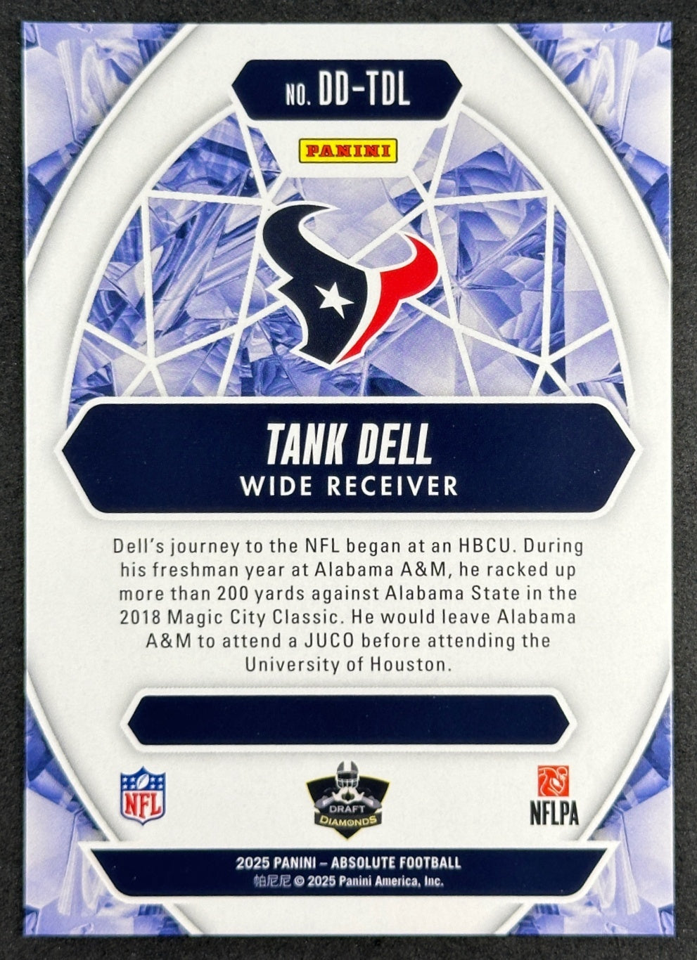 Tank Dell 2025 Absolute Draft Diamonds Texans Sports Trading Card