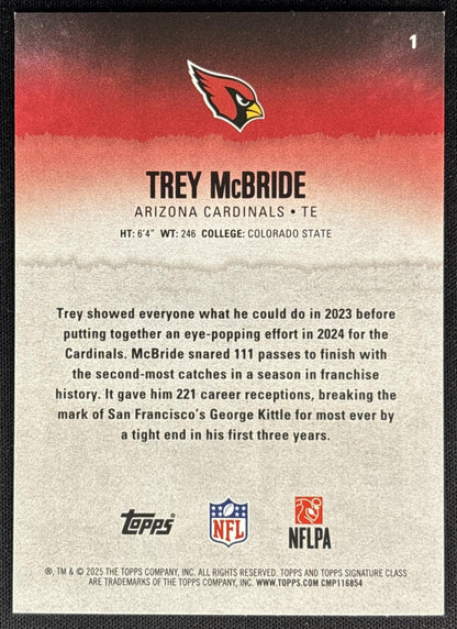 Trey McBride 2025 Topps Signature Class Veteran Blue & Yellow Foil Cardinals back