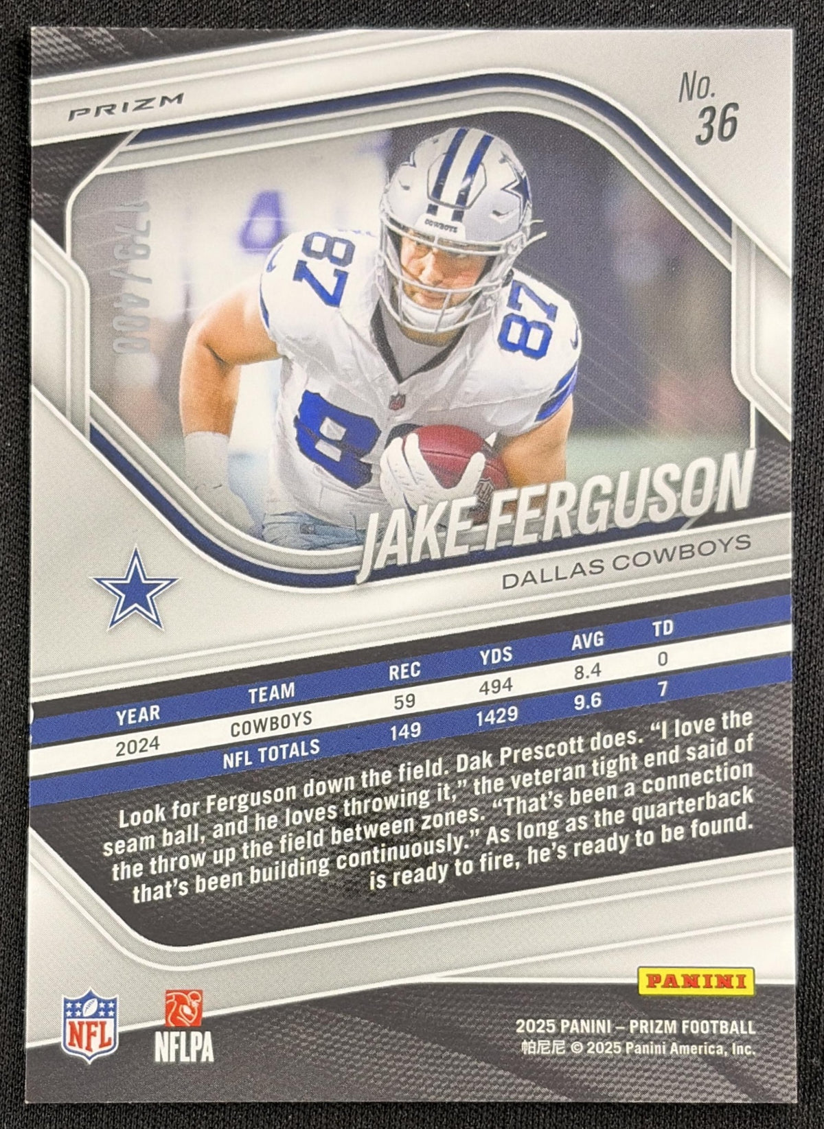 Jake Ferguson 2025 Panini Prizm Pandora /400 Cowboys