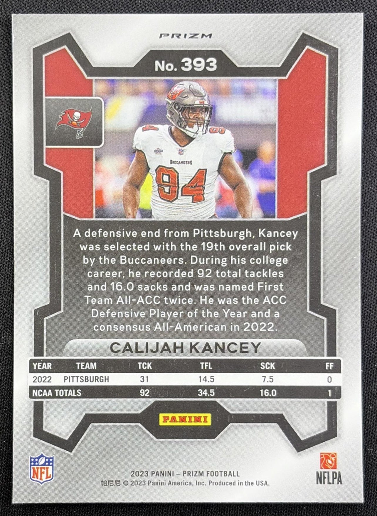 Calijah Kancey 2023 Panini Prizm Green Wave Buccaneers