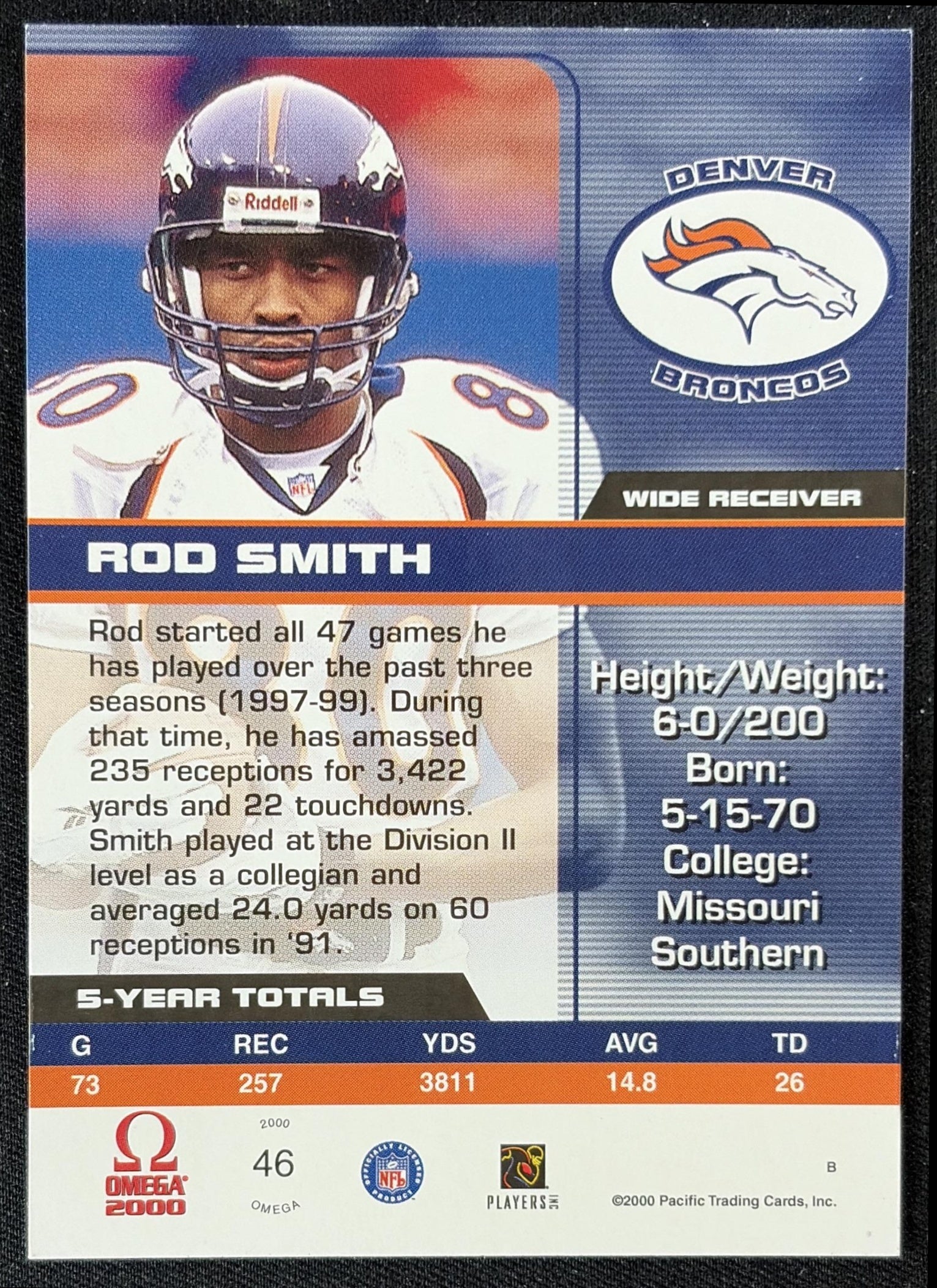 Rod Smith 2000 Pacific Aurora Broncos