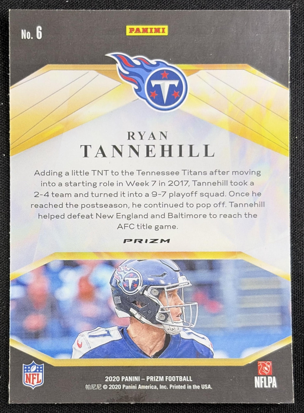 Ryan Tannehill 2020 Panini Prizm Brilliance Prizms No Huddle Titans Sports Trading Card