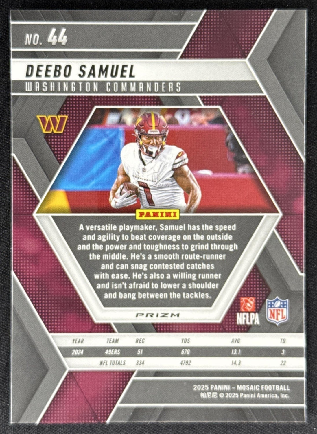 Deebo Samuel 2025 Panini Mosaic Silver Prizm Commanders