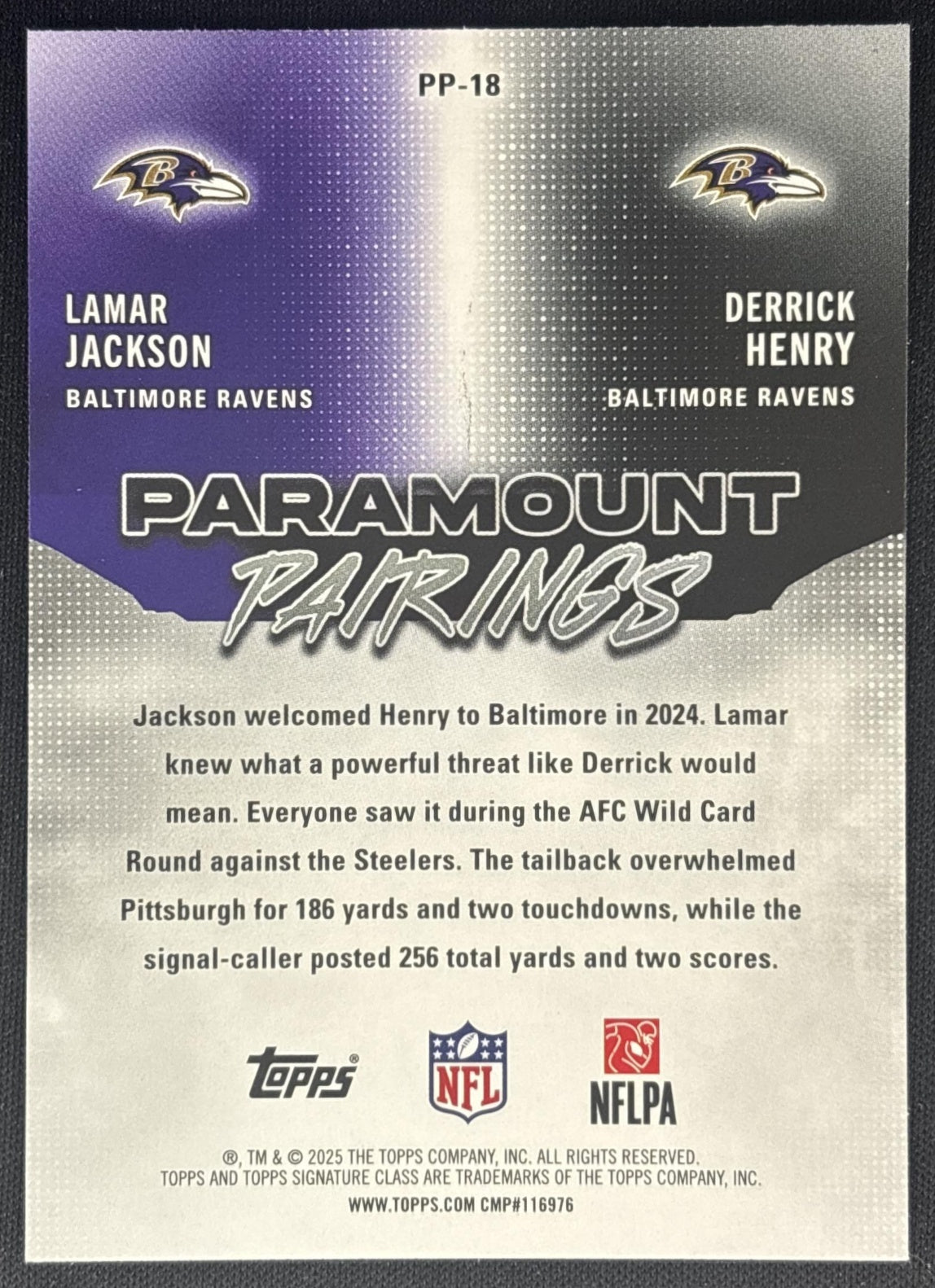 Derrick Henry Lamar Jackson 2025 Topps Signature Class Paramount Pairings Ravens back