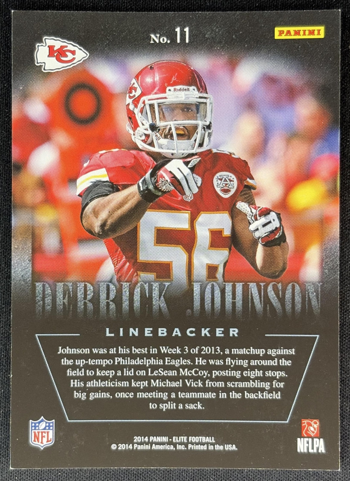Derrick Johnson 2014 Panini Elite Legends of the Fall Silver Chiefs - Back