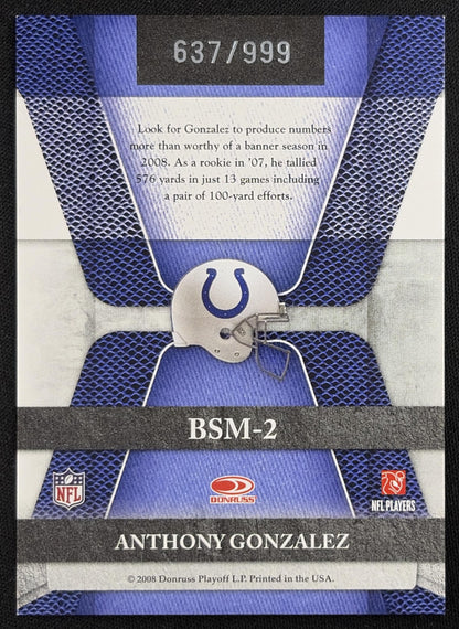 Anthony Gonzalez 2008 Leaf Limited Banner Season /999 Colts