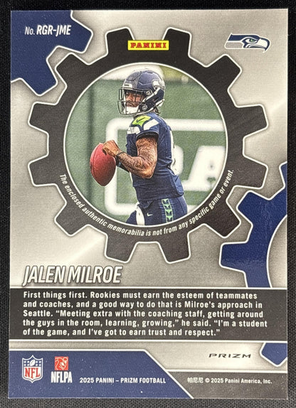 Jalen Milroe 2025 Panini Prizm Rookie Gear Neon Green Pulsar Seahawks