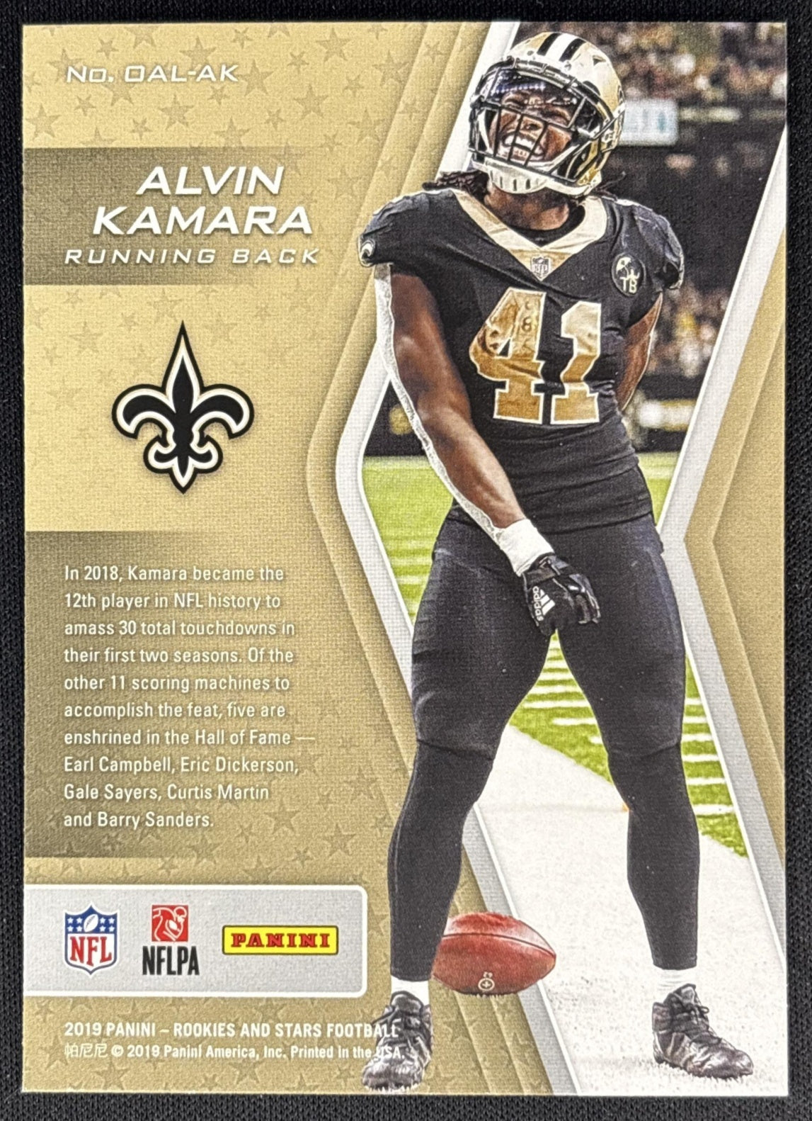 Alvin Kamara 2019 Panini Rookies & Stars On Another Level Saints back