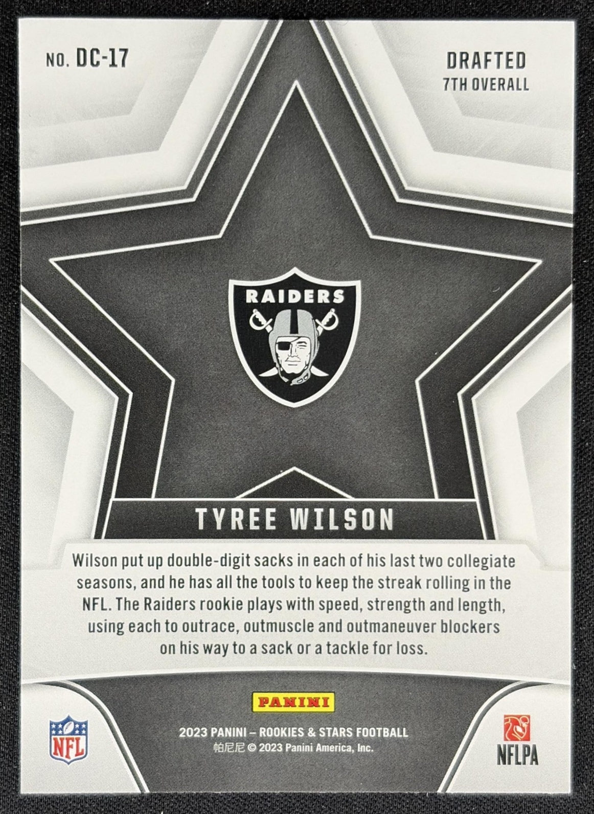 Tyree Wilson 2023 Panini Rookies & Stars Draft Class Raiders Sports Trading Card