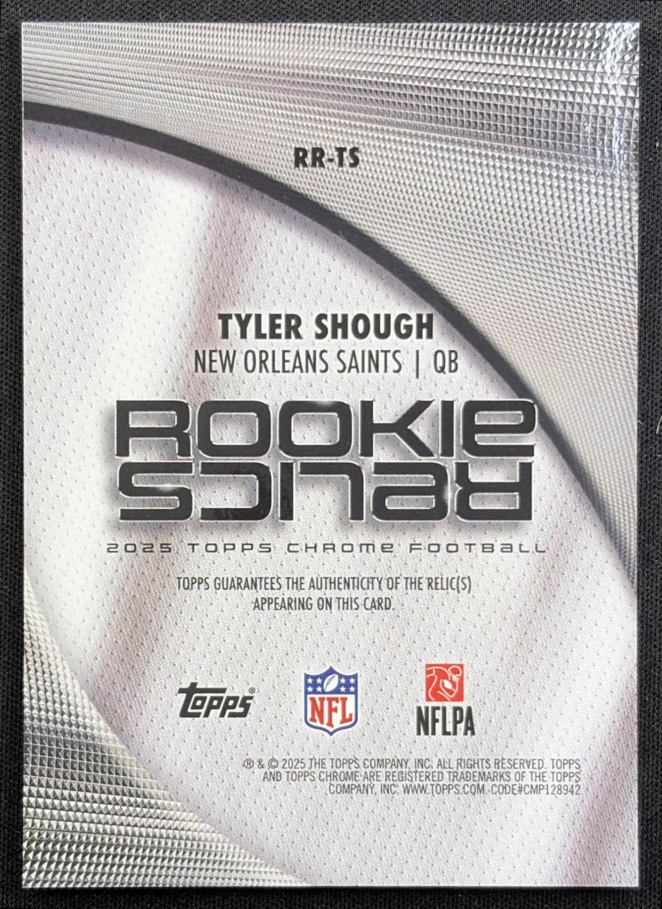 Tyler Shough 2025 Topps Chrome Rookie Relics Saints - back