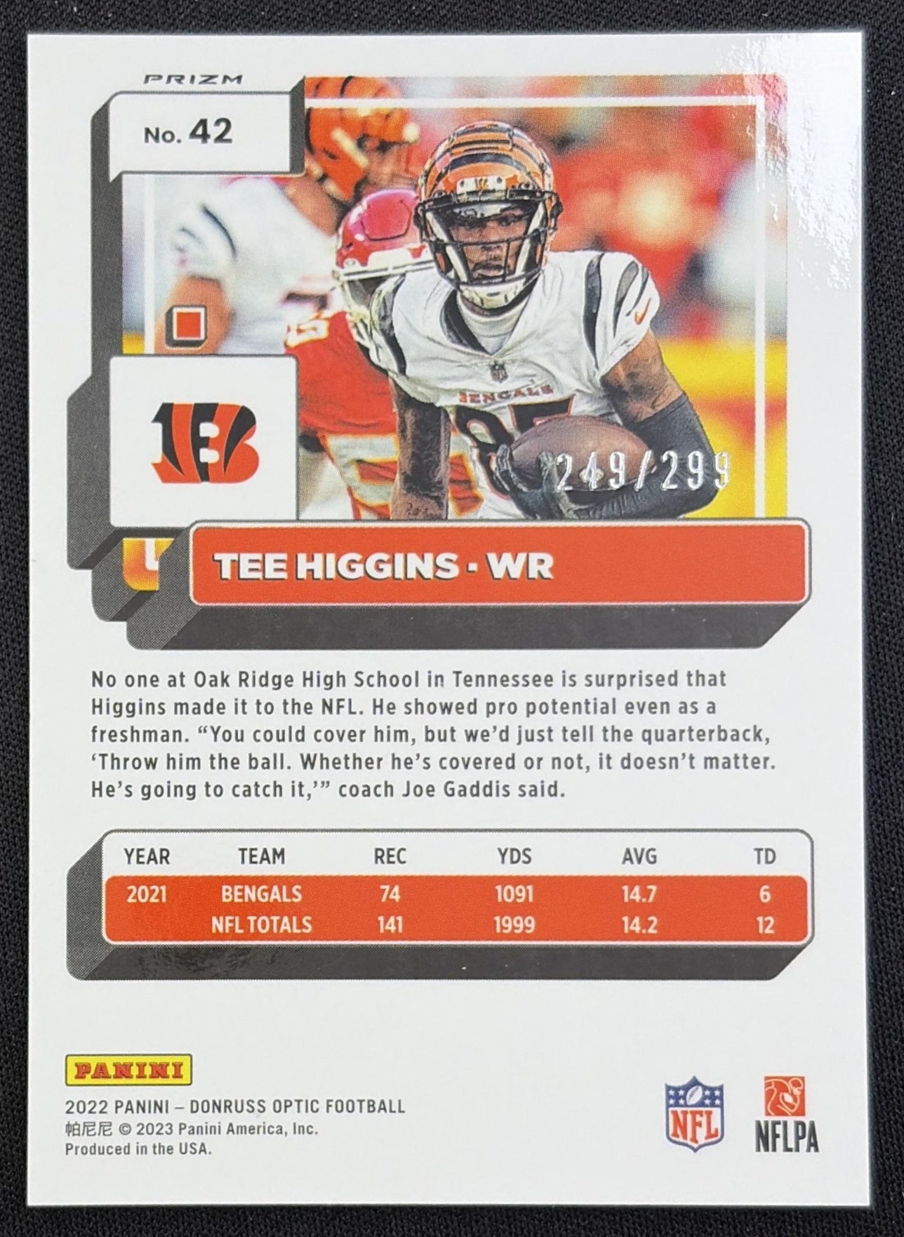 Tee Higgins 2022 Panini Donruss Optic Aqua /299 Bengals