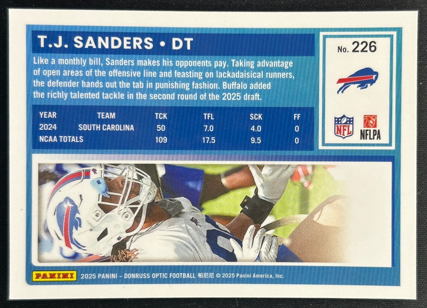 T.J. Sanders Optic Rated Rookie Buffalo Bills Sports Trading Cards