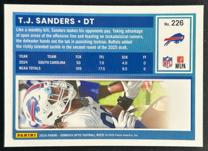 T.J. Sanders Optic Rated Rookie Buffalo Bills Sports Trading Cards