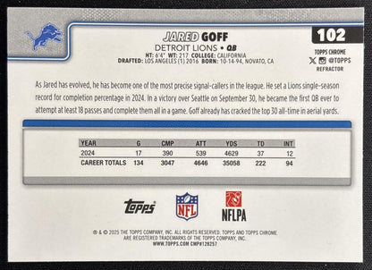 Jared Goff 2025 Topps Chrome Refractor Lions Sports Trading Cards