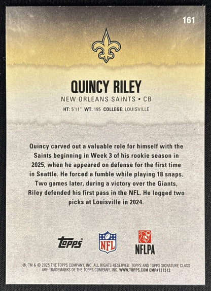 Quincy Riley 2025 Topps Signature Class Rookie Magenta Foil /250 Saints back