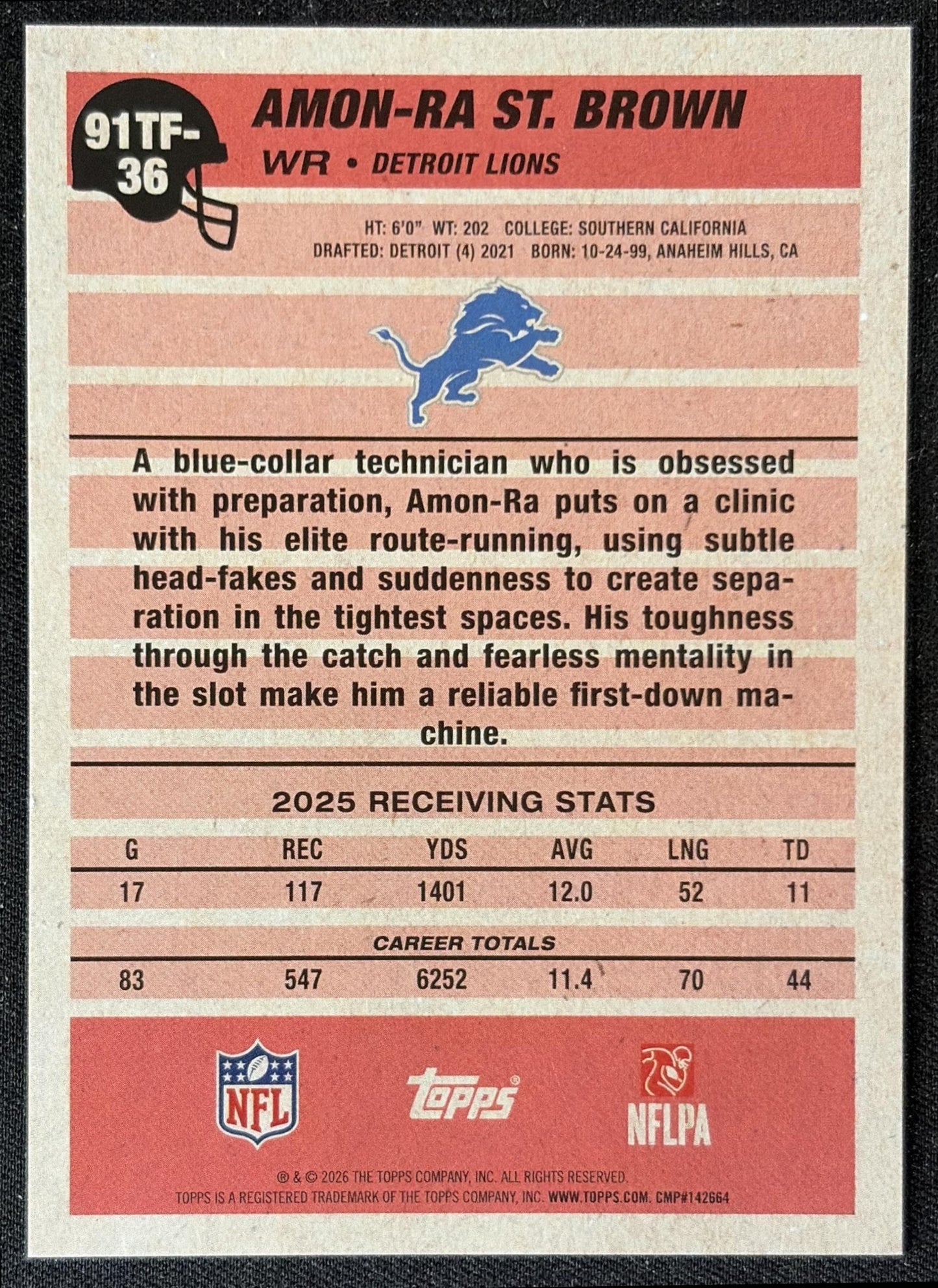 Amon-Ra St. Brown 2026 Topps 1991 Lions back