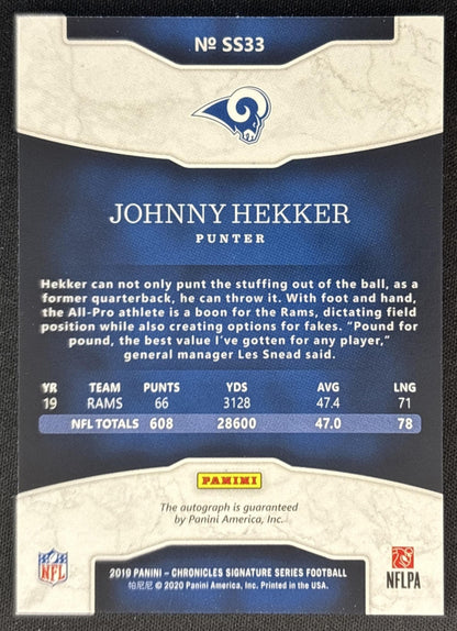 Johnny Hekker 2019 Panini Chronicles Signature Series /99 Rams Back