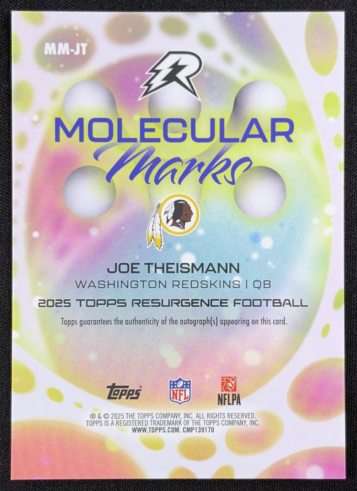 Joe Theismann 2025 Topps Resurgence Molecular Marks Auto Orange Power Surge Refractor /25 Redskins