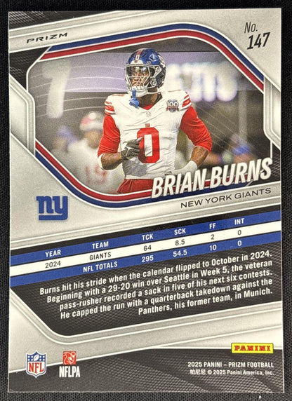 Brian Burns 2025 Panini Prizm Neon Green Pulsar Giants - New York Giants