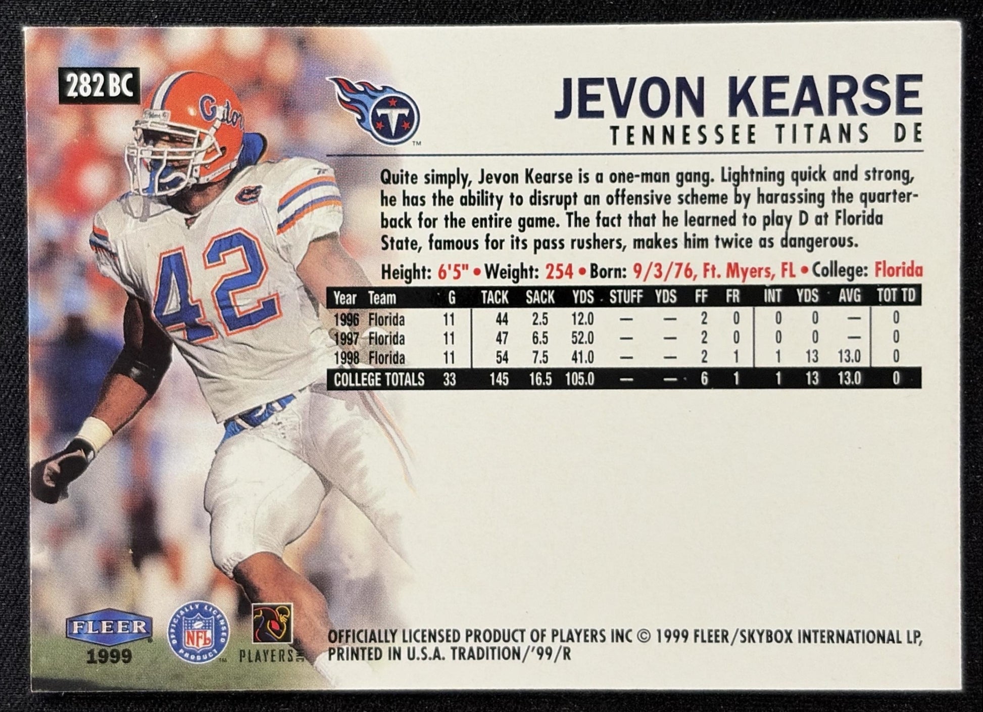 Jevon Kearse 1999 Fleer Tradition Blitz Collection Titans